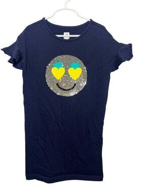 Gap Kids Girls M 8 Flip Sequin Emoji Graphic Tee Navy Short Sleeve